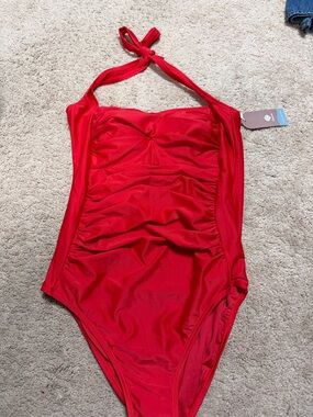 Girls' Red Ruched One-Piece Swimsuit - Unbranded